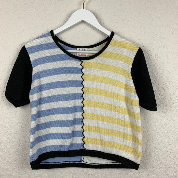 Vintage Via Italia Sweater Womens Medium Short Sleeve Cropped Striped Hand Comb - Picture 2 of 7